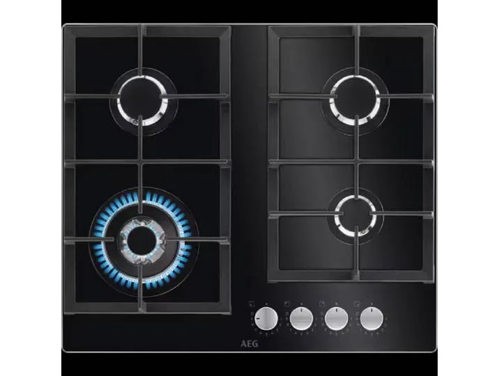 Gas-Kochfeld 6000 HKB64420NB, Thermosicherung, Bedienknebel, 1 Wok Kochstelle de AEG – photo produit