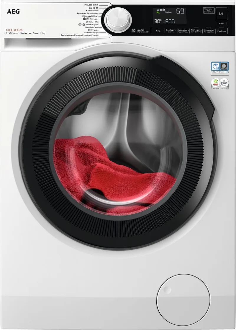 LR75U964 7000 serie Prosteam - Wasmachine - Geschikt voor pods – Energielabel A - 9kg - NL/FR van AEG in Wit – productfoto