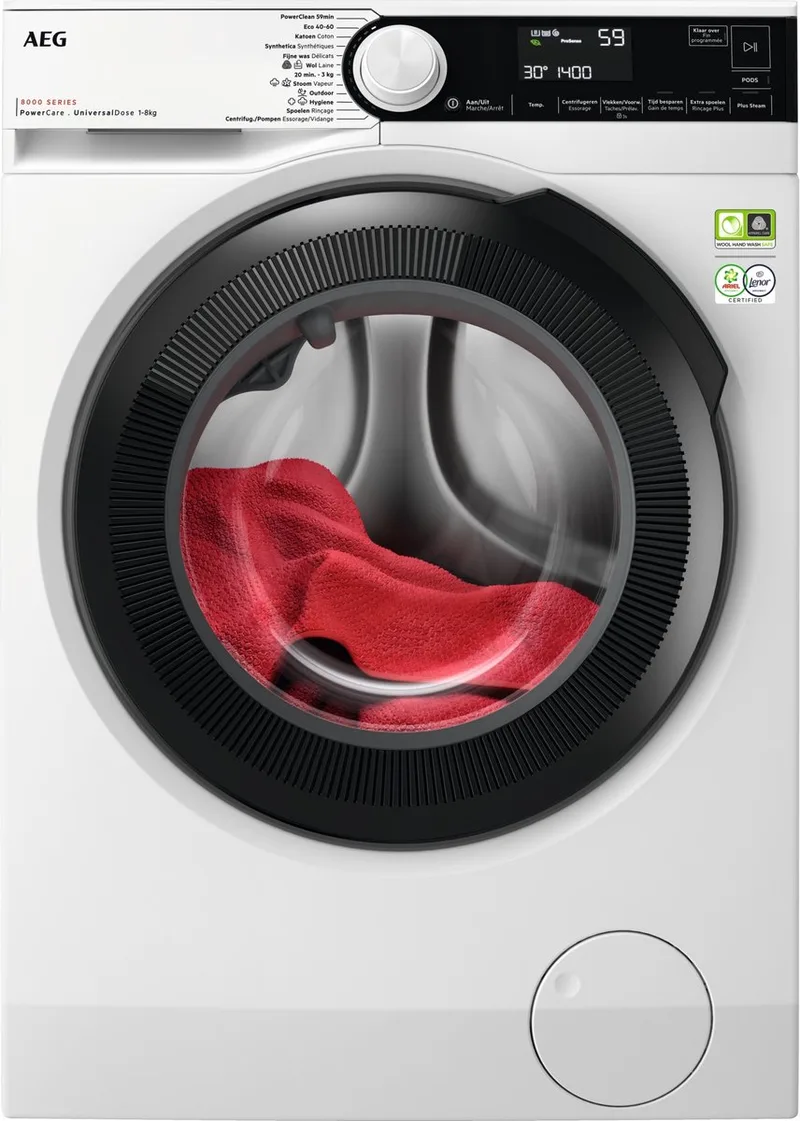 LR85U844 EcoLine 8000 serie - Wasmachine - UniversalDose - Autodose - 20% zuiniger dan A - NL-FR by AEG in White – product photo