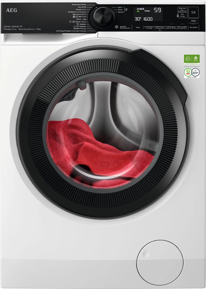 LR8686UC4 8000 PowerCare UniversalDose - Wasmachine - 40% zuiniger dan Energielabel A - 8 kg by AEG in White – product photo