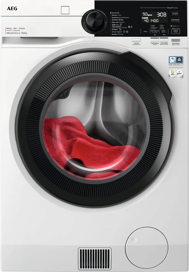 LWR9506BN4 9000 AbsoluteCare® Was-droogcombinatie - Warmtepomp - 10 kg - NL/FR by AEG in White – product photo