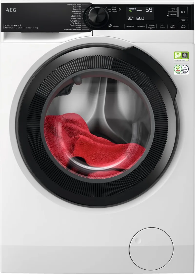 Serie 9000 LR9W75490 wasmachine Voorlader 9 kg 1400 RPM van AEG in Wit – productfoto