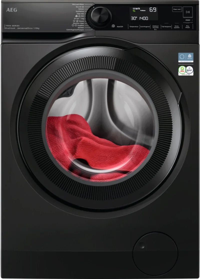 Series 7000 LR7606UDS4 wasmachine Voorlader 10 kg 1600 RPM van AEG in Zwart – productfoto
