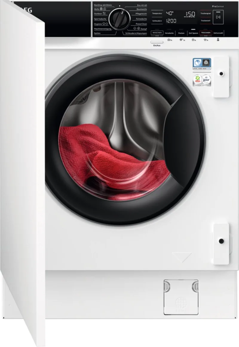 Series 8000 LWR8WI7680, Voorlader, Ingebouwd, Wit, Links, Zwart, Knoppen, Draaiknop van AEG in Wit – productfoto