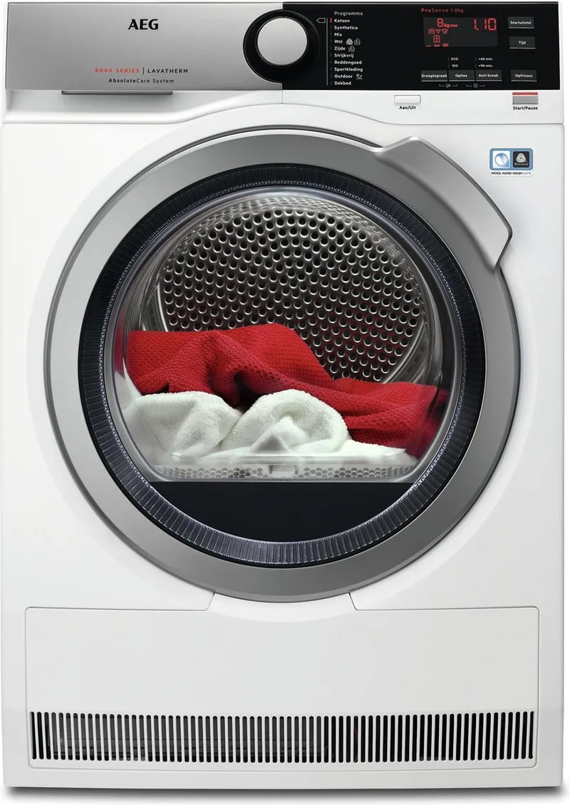 T8DE86ES 8000 serie AbsoluteCare - Wasdroger Warmtepompdroger van AEG in Wit – productfoto