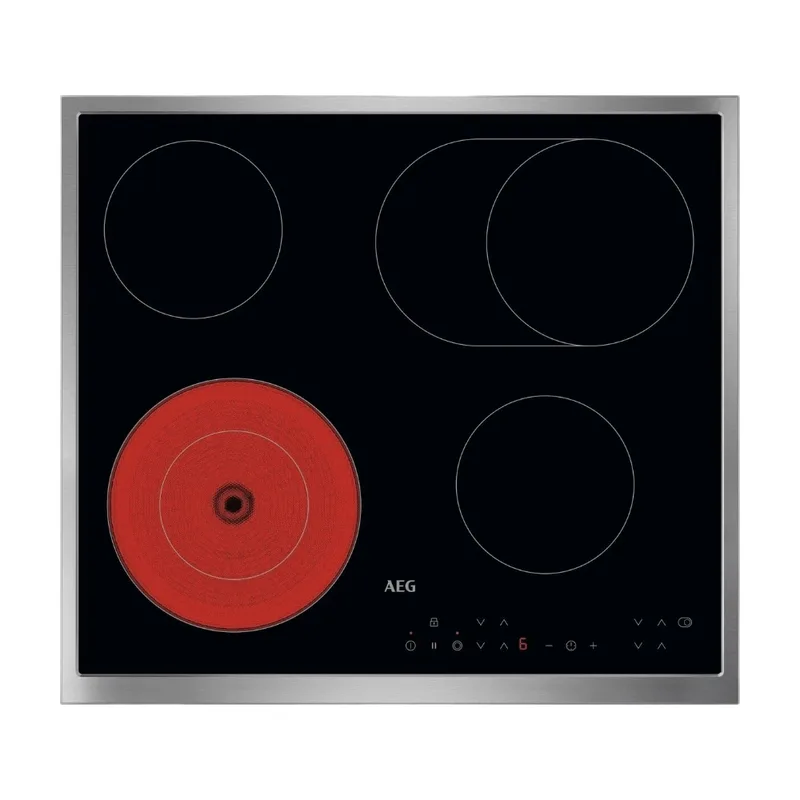 TN64RA06XB plaque vitrocéramique encastrable, 60 cm, 4 zones de cuisson, commande tactile, zones extensibles, noir avec cadre en acier inoxydable de AEG – photo produit