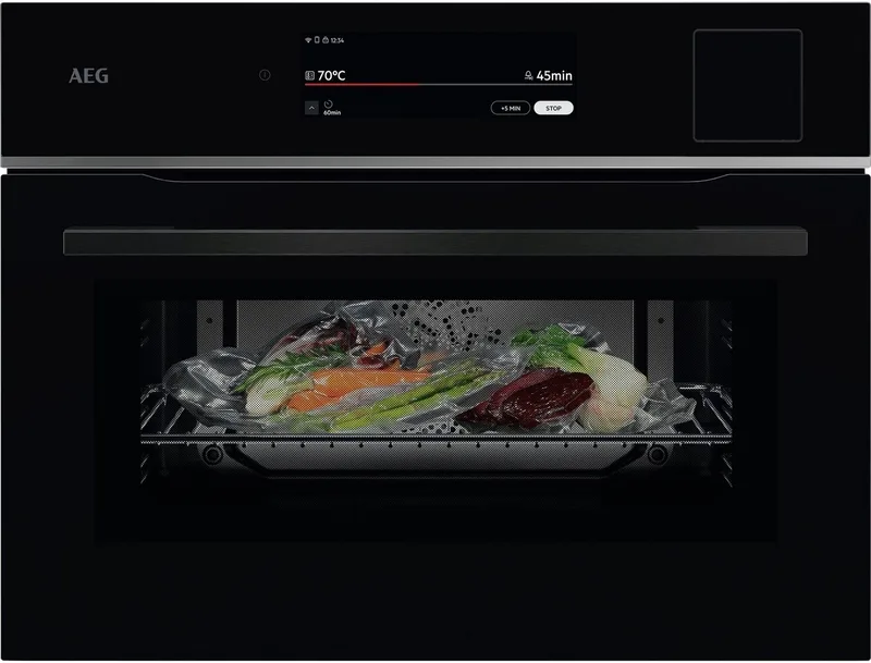 TP9SK821B Compacte Inbouw Stoomoven 45 cm - SteamPro - Steamify - Sous Vide - WiFi - 45 Liter by AEG in Black – product photo