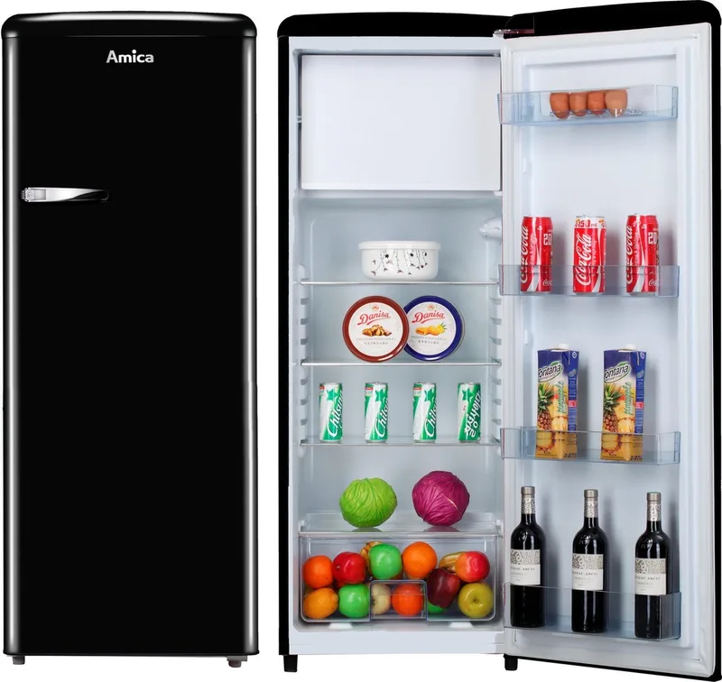 Retro koelkast met vriesvak 4**** AR5222N - H 144 cm by Amica in Zwart Hoogglans – product photo