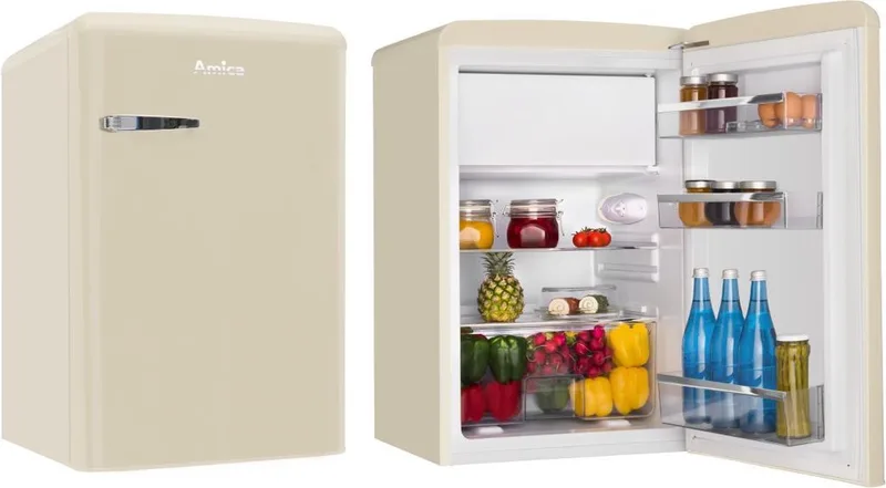 Retro - Tafelmodel Koelkast met vriesvak *** AR1112C - Crèmekleur ( Beige ) från Amica i Beige – produktbild