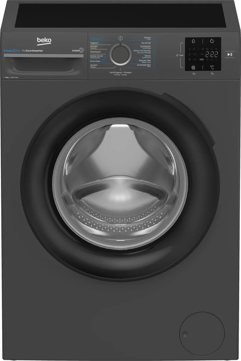 BM3WFT3841A - EnergySpin - 8 Kg - Wasmachine - Zwart by Beko in Anthracite – product photo