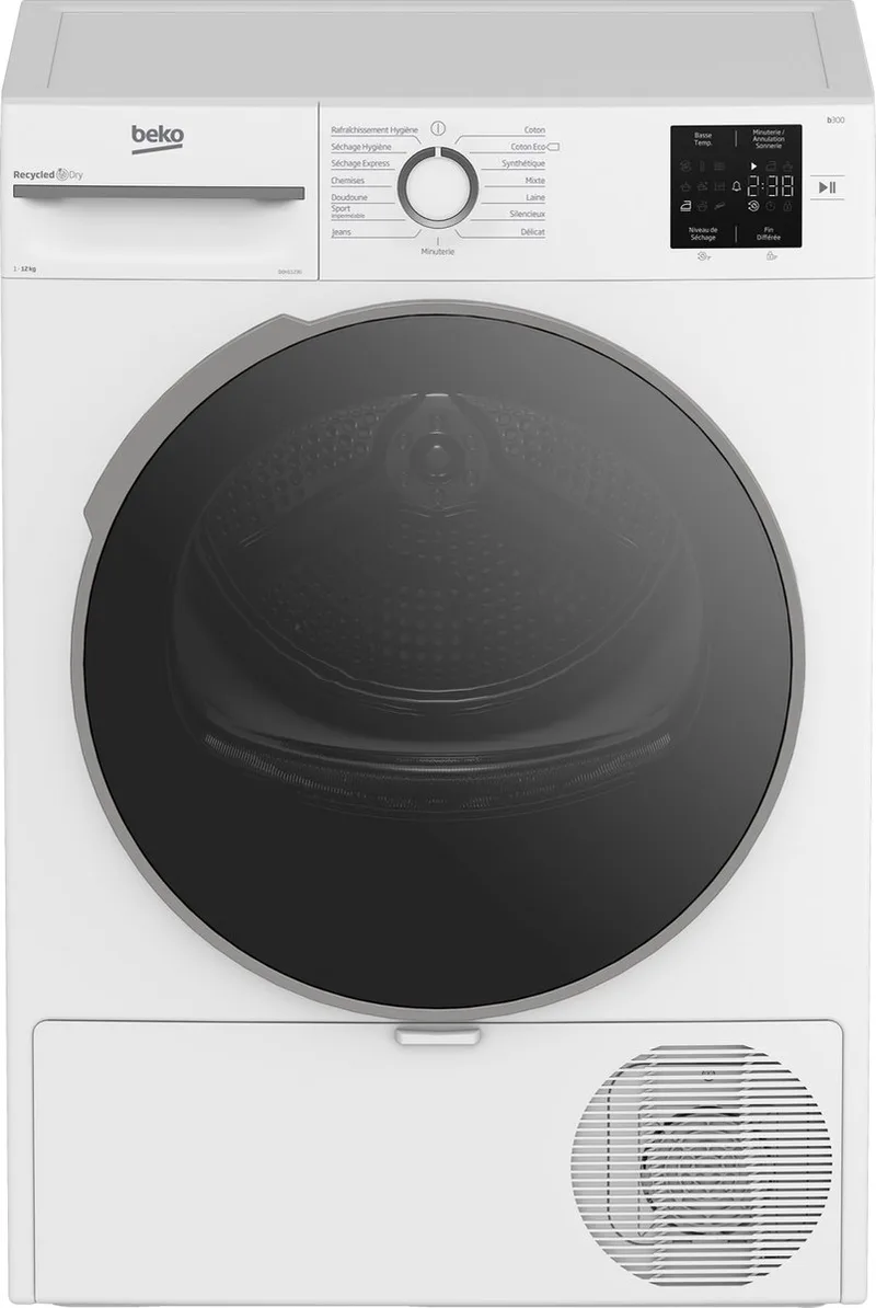 D0H11230 Warmtepompdroger 12 kg Franse display van Beko in Wit – productfoto
