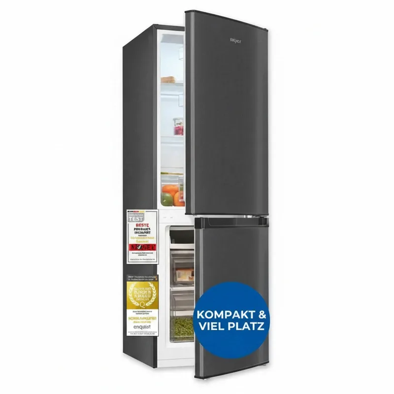 Exquisit Kühl-Gefrierkombination, 173 Liter Gesamtnutzinhalt, freistehend, LED-Beleuchtung, 4-Sterne-Gefrieren, kompakt, KGC5232-60-E-040C Inoxlook-Az von Bosch – Produktfoto