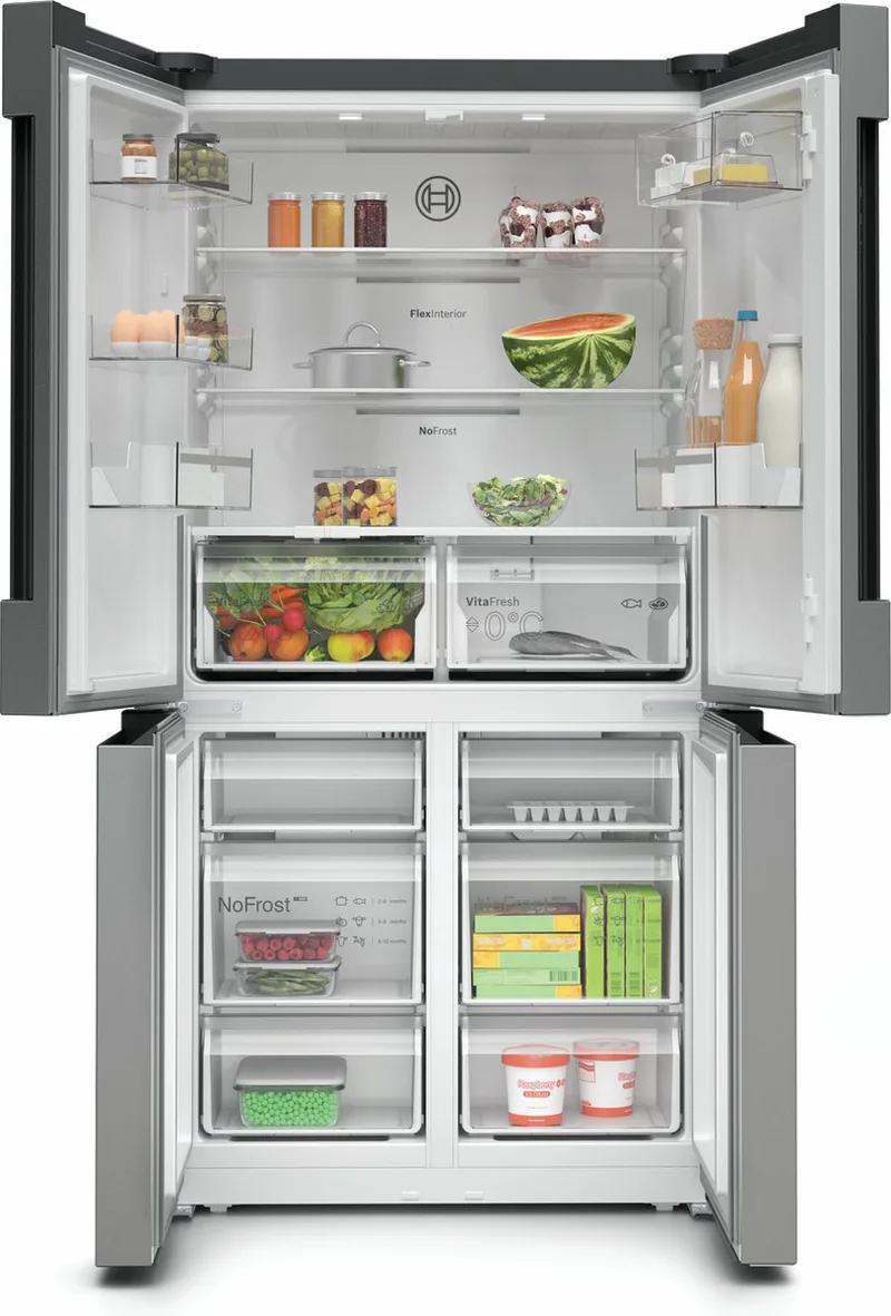 KFN96VPEA - Serie 4 - Amerikaanse koelkast - 4 French Door - Extra breed - RVS - VitaFresh XXL - Total No Frost by Bosch in Silver – product photo