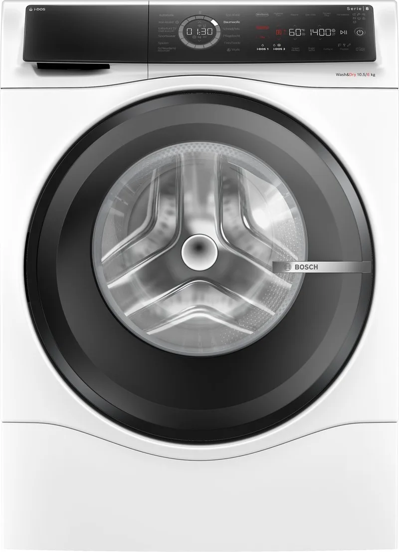 Serie 8 WNC254A40, Voorlader, Vrijstaand, Wit, Links, Zwart, Touch van Bosch in Wit – productfoto