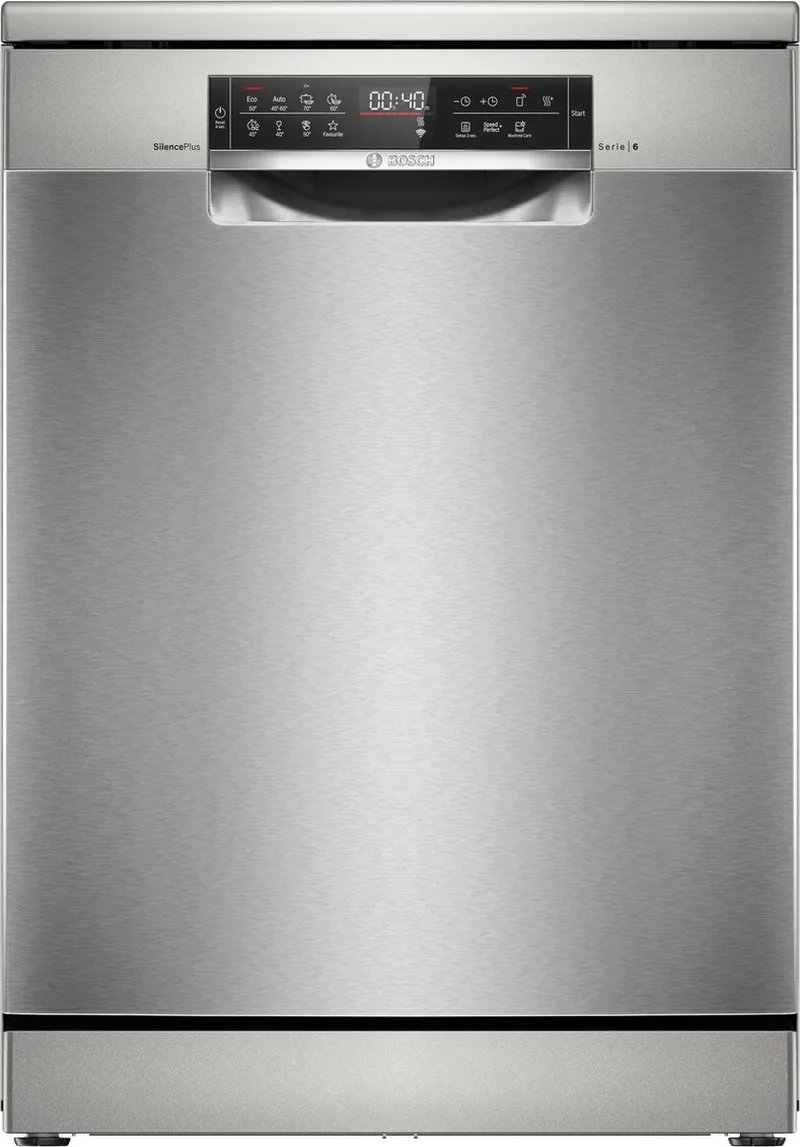 SMS6ECI12E - Serie 6 - Vaatwasser - Vrijstaande vaatwasser - 60 cm - Energielabel A - Home Connect - VarioLade: een lade voor bestek, klein kookgerei en zelfs kleine kopje - Zeer stil von Bosch in Geborsteld staal – Produktfoto