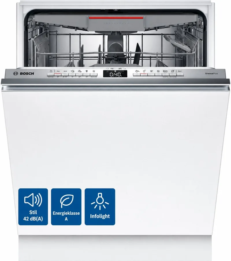 SMV4ECX28E - Serie 4 - Vaatwasser - Inbouwvaatwasser - Volledig geïntegreerd - 60 cm - Energielabel A - Home Connect - Extra Droog: optie voor extra grondige droogresultaten de Bosch en Rvs – photo produit