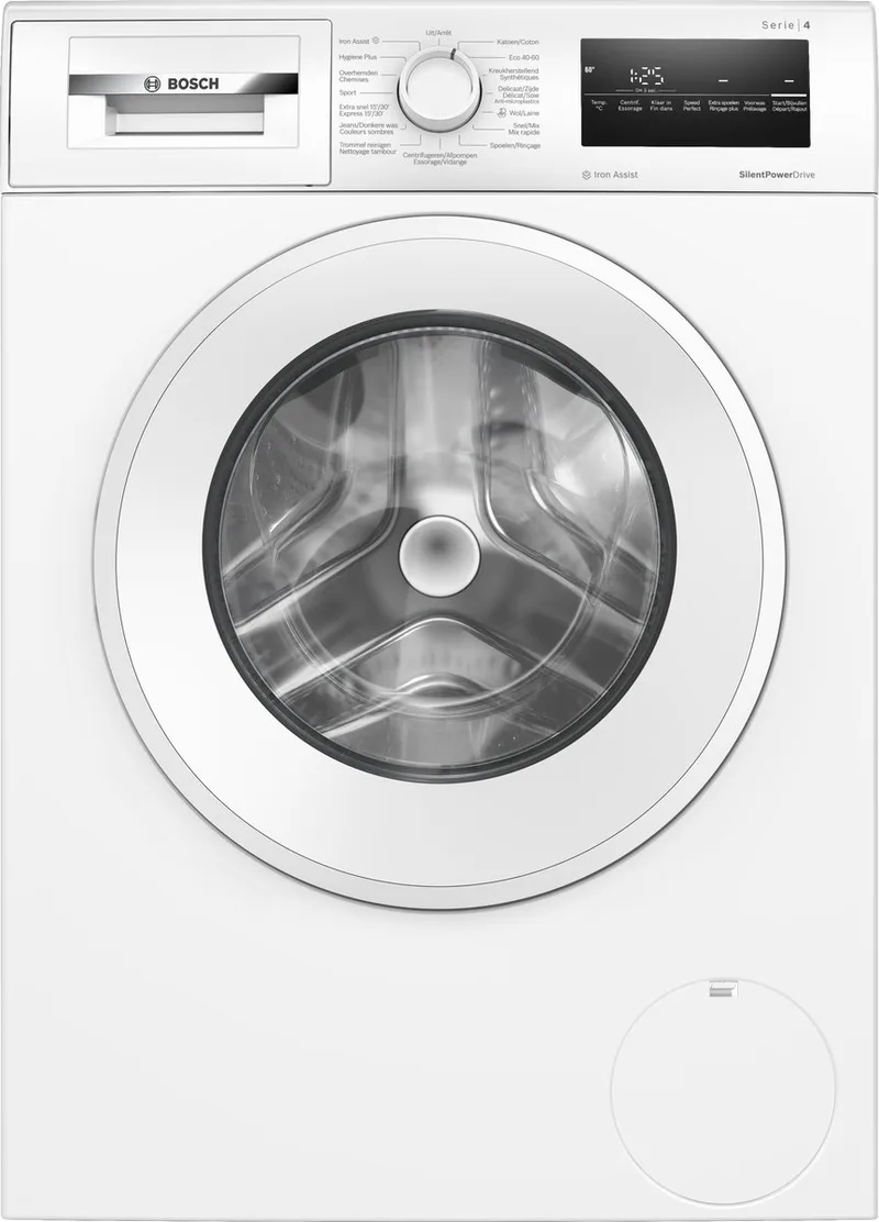 WAN2827YFG - Serie 4 - Wasmachine - 1400 rpm - Energielabel A - 8 kg - Iron Assist: vermindert kreukels tot 50% - NL/FR Display - Bespaar water met ActiveWater Plus de Bosch en Blanc – photo produit