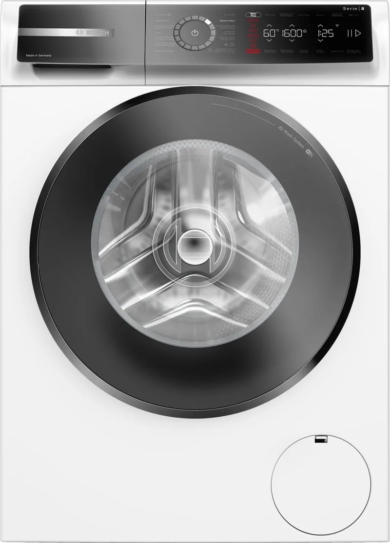 WGB2561AFG - Serie 8 - Wasmachine met stoom - 10 kg - 1600 rpm - 30% zuiniger dan energielabel A - Iron Assist: vermindert kreukels tot 50% Home Connect - NL/FR Display von Bosch in Weiß – Produktfoto