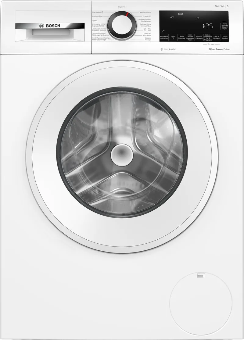 WGG244ZAFG - Serie 6 - Wasmachine met stoom - 9 kg - 1400 rpm - Energielabel A - Iron Assist: vermindert kreukels tot 50% - Bespaar water met ActiveWater Plus -NL/FR Display van Bosch in Wit – productfoto