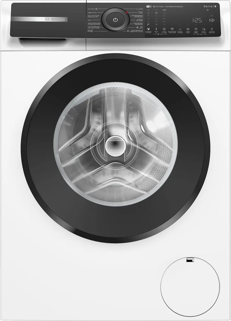 WGH2440AFG - Serie 6 - Wasmachine met stoom - 9 kg - 20% zuiniger dan energielabel A - Home Connect - Iron Assist: vermindert kreukels tot 50% -NL/FR Display von Bosch in Weiß – Produktfoto