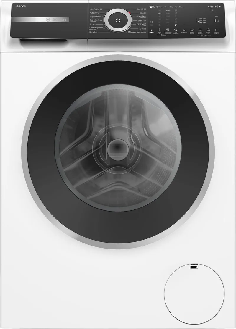 WGH246A7NL - Serie 6 - Wasmachine met stoom - 9 kg - 1600 rpm - Automatisch doseren - Home Connect - Iron Assist: vermindert kreukels tot 50% - Energielabel A by Bosch in White – product photo