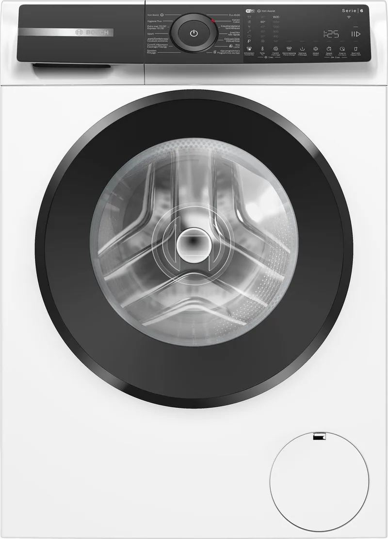 WGH2560AFG - Serie 6 - Wasmachine met stoom - 10 kg - 1600 rpm - 20% zuiniger dan energielabel A - Iron Assist: vermindert kreukels tot 50% - Home Connect - NL/FR Display by Bosch in White – product photo