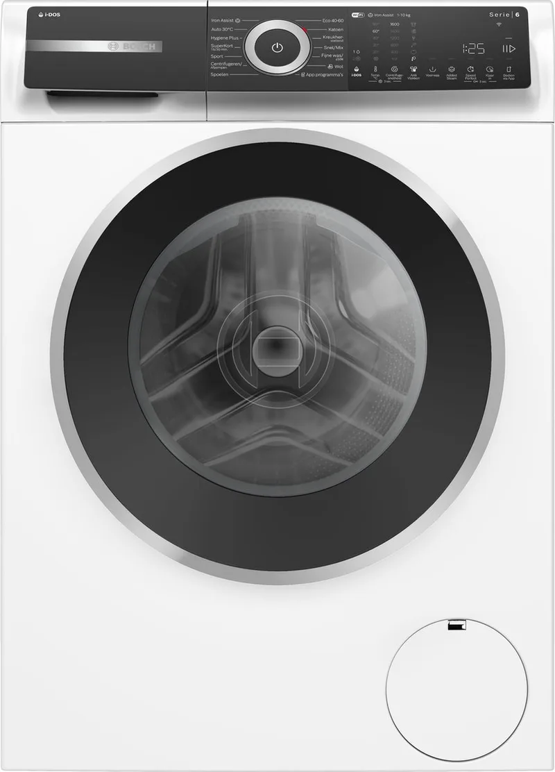 WGH256A5NL - Serie 6 - Wasmachine met stoom - 10 kg - 20% zuiniger dan energielabel A - Automatisch doseren - Iron Assist: vermindert kreukels tot 50%.- Home Connect de Bosch en Blanc – photo produit