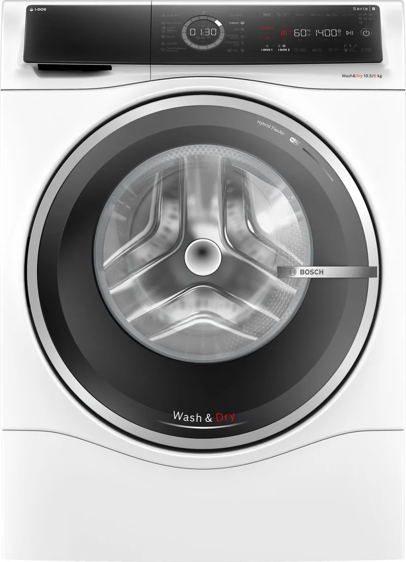 WNC254A0NL - Serie 8 - Was-droogcombinatie - Wassen en drogen in 1 - Extra stil - 10,5/6 kg - Automatisch doseren - Met stoom - Home Connect van Bosch in Wit – productfoto