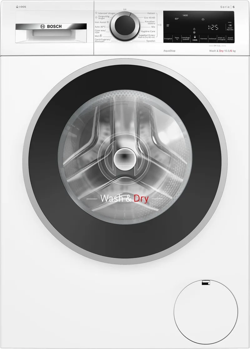 WNG254A7NL - Serie 6 - Was-droogcombinatie - Wassen en drogen in 1 keer - Extra stil - 10.5/6 kg - 1400 rpm - Automatisch doseren - Met stoom van Bosch in Wit – productfoto