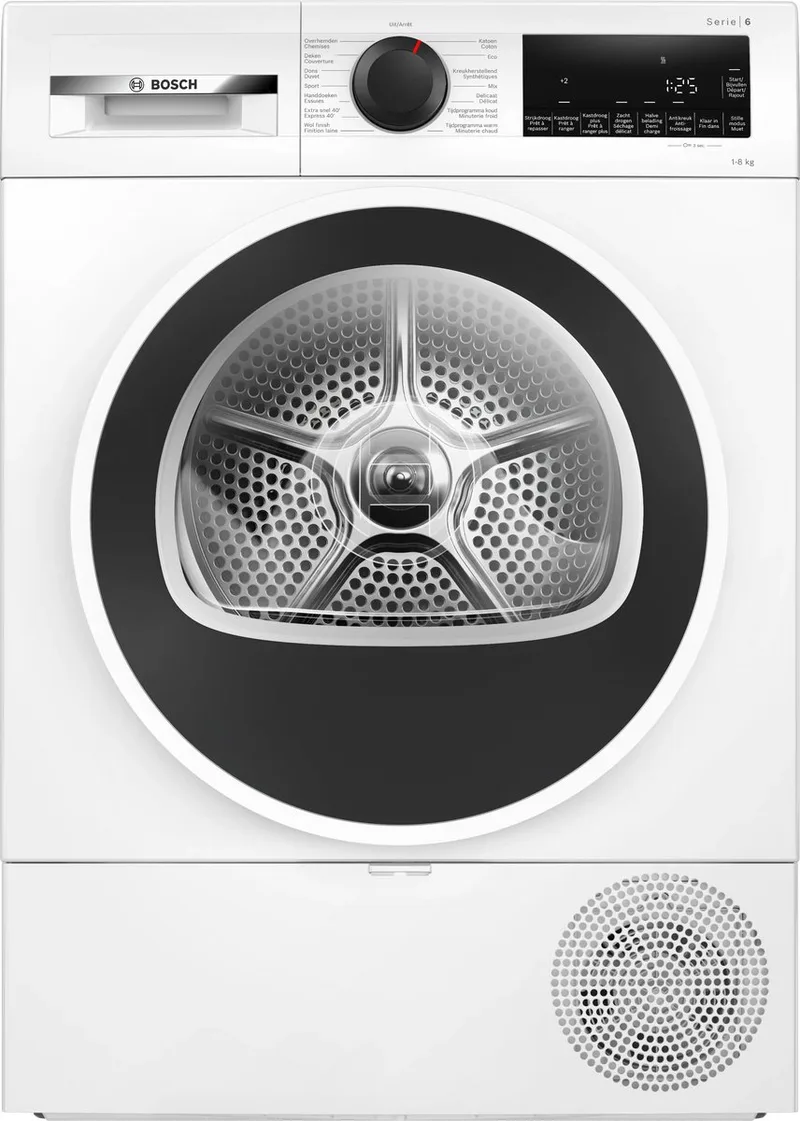 WQG1320MFG Serie 6, Droogkast met warmtepomp, 8 kg fra Bosch i Hvid – produktbillede