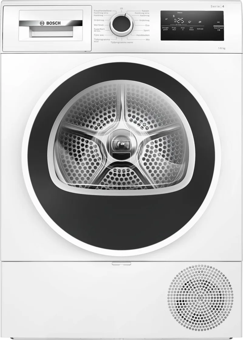 WTH8520ENL - Serie 4 - Wasdroger - Warmtepompdroger - 8 kg - Zeer stil - Auto Dry: droogt automatisch tot de gewenste droogtegraad - Easy Clean Filter: efficiënt drogen met eenvoudig onderhoud de Bosch en Blanc – photo produit