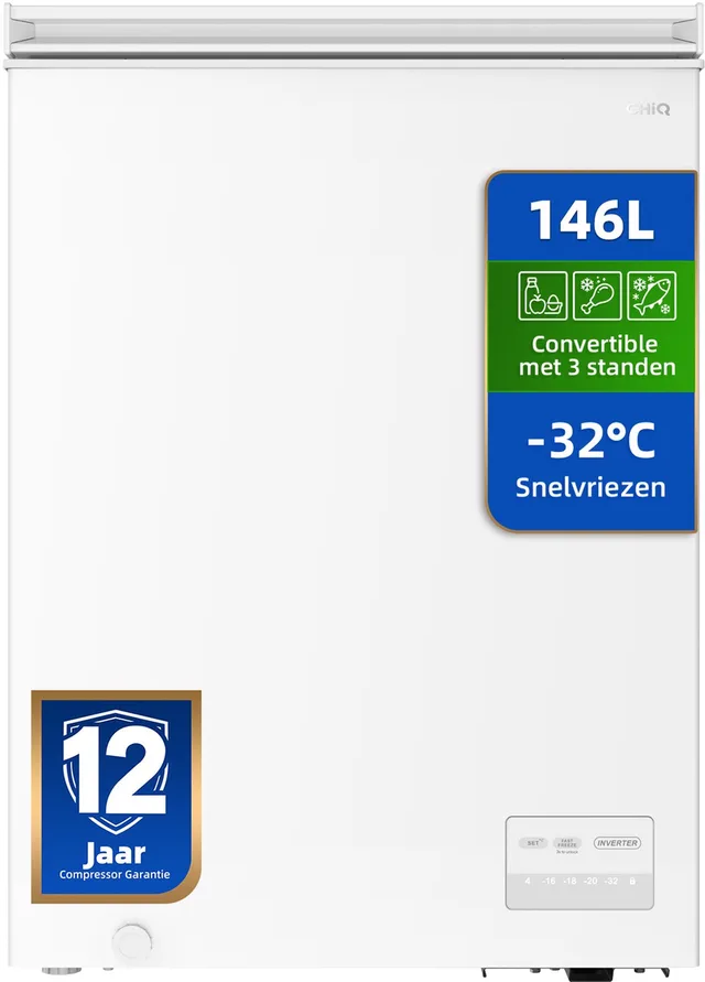 CCF146DWE - Vrieskist - 146 L - Digitaal LED Display - Inverter Technologie - Snelvriezen tot -32°C - Wit - 12 Jaar Garantie op Compressor - 2026 Nieuw