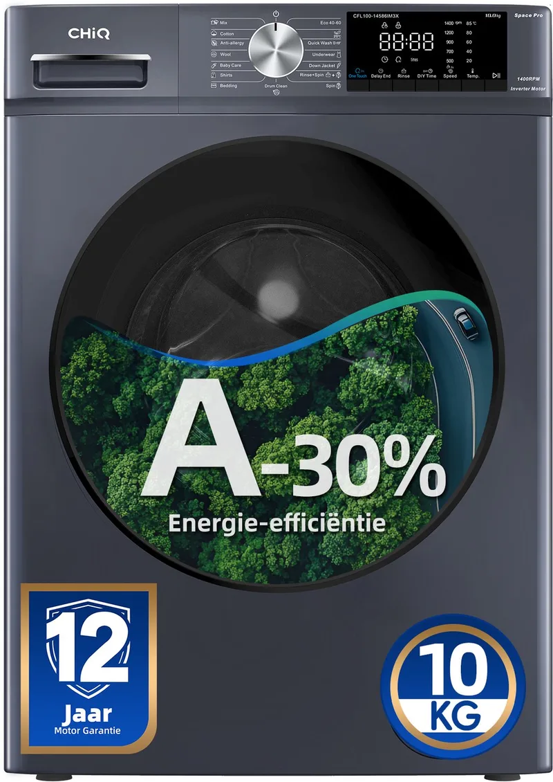 CFL100-14586IM3XA - Wasmachine - 10 KG - Space Pro - A-30% - 16 programma's - AI Smart - Stoomwassen & Quick Wash - 12 jaar garantie op motor von CHiQ in Grau – Produktfoto