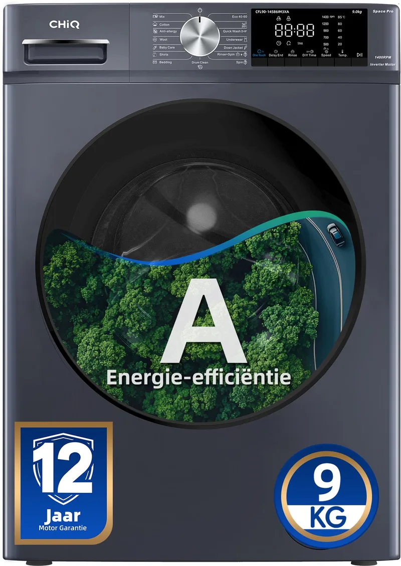 CFL90-14586IM3XA - Wasmachine - 9 KG - Space Pro - 16 programma's - AI Smart - Stoomwassen & Quick Wash - 12 jaar garantie op motor - Energieklasse A von CHiQ in Grau – Produktfoto