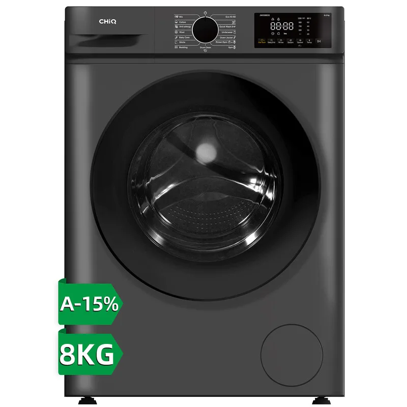 CHiQ 8 kg frontlader wasmachine, donkergrijs, energieklasse A-15%, grote trommel 530 mm, 1400 toeren, 16 programma's, stoomwassen & 1-touch smart wash JW85883G de CHiQ – photo produit
