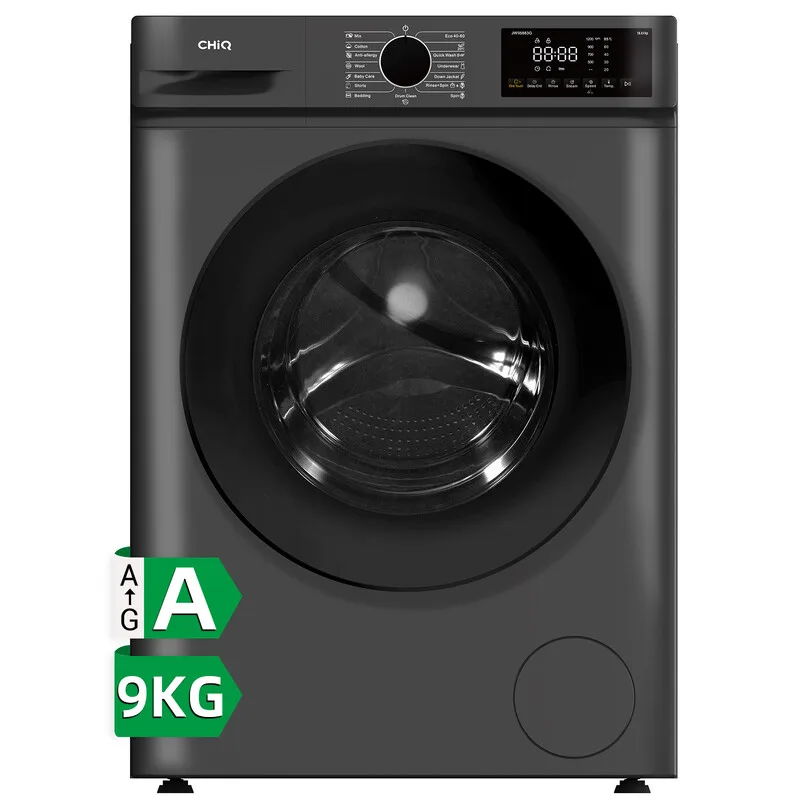 CHiQ 9 kg Frontlader-Waschmaschine, dunkelgrau, Energieklasse A, große Trommel 530 mm, 1400 Umdrehungen, 16 Programme, Dampfwaschen und 1-touch Smart Wash JW95883G von CHiQ – Produktfoto