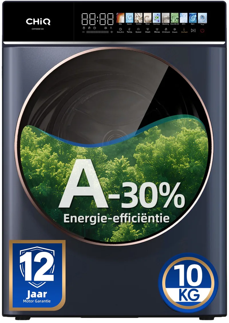 CW106581AX - Wasmachine - 10 KG - Space Pro - A-30% - 13.5 Inch Led-Touchscreen - 12 programma's - AI Smart - Stoomwassen & Quick Wash - 12 jaar garantie op motor fra CHiQ i Grå – produktbillede