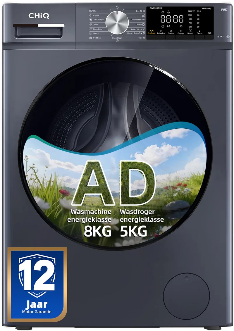 CW85862HX - Was-droogcombinatie - 8+5KG - OneTouch Smart Wash - 15 programma's - Stoom & Allergiezorg - Klasse A/D - 12 jaar garantie op motor - 2026 Nieuw fra CHiQ i Grå – produktbillede