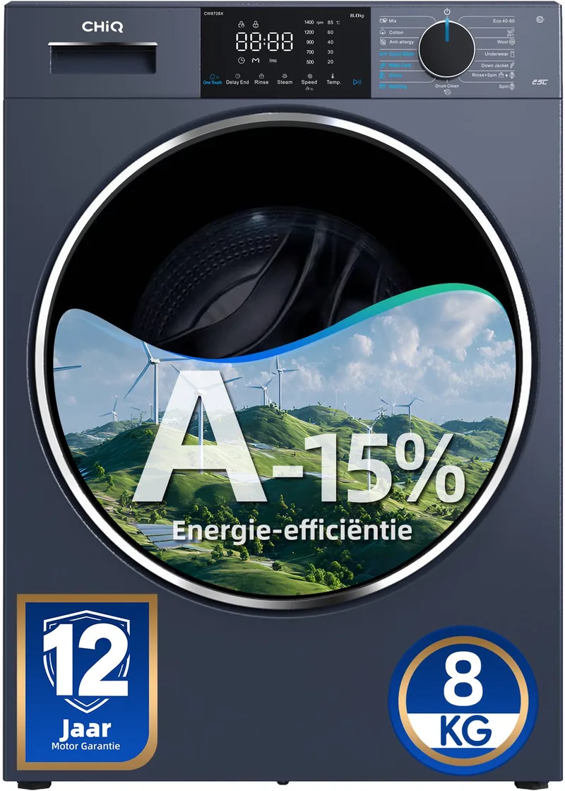 CW8728X - Wasmachine - 8 KG - Full Service - Plat ingebouwd - A-15% - 16 programma's - AI Smart - 12 jaar garantie op motor - 2026 Nieuw de CHiQ en Gris – photo produit