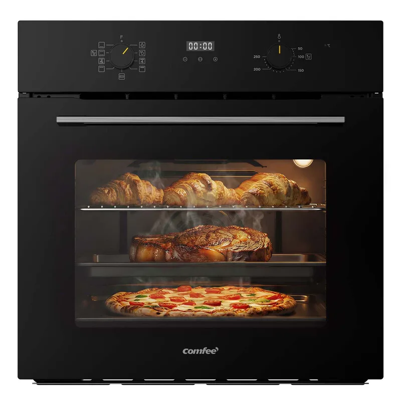 Elektrische Inbouwoven, 60 cm, 70 L, 3 kW, Roestvrijstalen Hitte, Grill, Pizzafunctie, AquaClean Stoomreiniging, LED Display met Timer, ECO Modus, Zwart [Energieklasse A] [Energieklasse A] von Comfee – Produktfoto