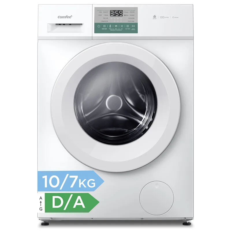 vrijstaande 2-in-1 was-droogcombinatie, 10 kg/7 kg belading, 60 cm, stoomfunctie, BLDC-motor, autodroog, Woolmark, touchpaneel, wit - CFP03ED100W-HR (energieklasse A) de Comfee – photo produit