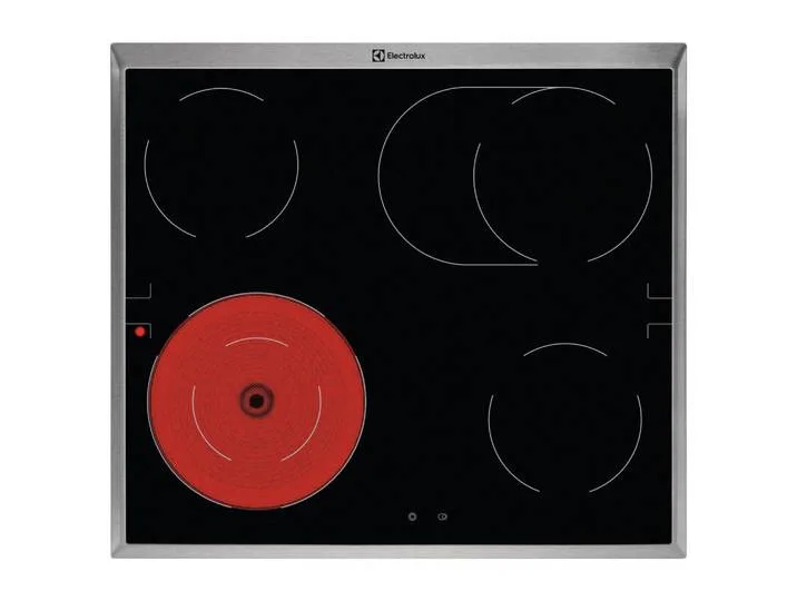 Glaskeramikkochfeld, Schwarz, Edelstahl, Metall, Glas, 57.6x4.0x51.6 cm, Bräterzone, Restwärmeanzeige je Kochzone, Edelstahlrahmen, Küchen, Küchenelektrogeräte, Kochfelder, Glaskeramik-Kochfelder by Electrolux – product photo