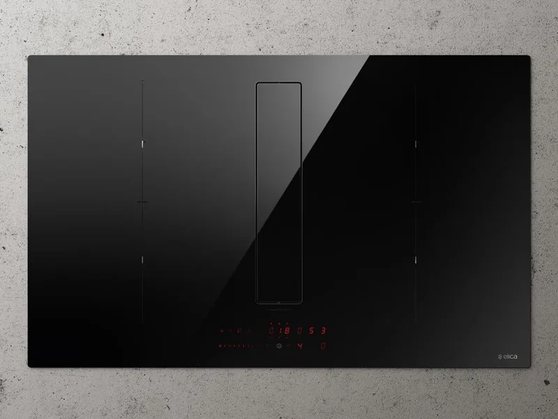 Nikolatesla FIT XL BL/A/83 Inductie kookplaat met ingebouwde luchtafvoer afzuiginstallatie, Inductiekookplaat met afzuiging 830x515x25 van Elica in Zwart – productfoto
