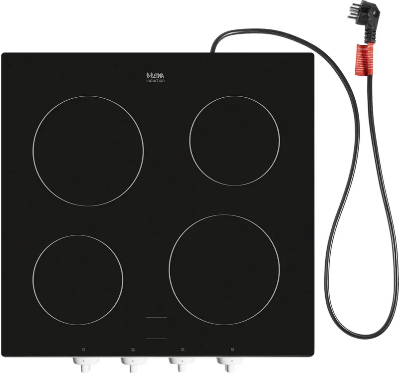 KCV154WIT - Vrijstaande Keramische Kookplaat - 54 cm - WIT van ETNA in Zwart glas met witte sierlijst en draaiknoppen – productfoto