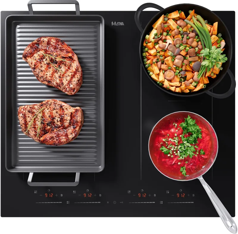 KIF562ZT - Inductiekookplaat met dubbele flexzones en sliderbediening - 4 Flexzones - 2 Fase - 59 cm - 10 kookstanden - kookduurbegrenzing, restwarmte indicatie, kinderslot en panherkenning de ETNA en Noir – photo produit