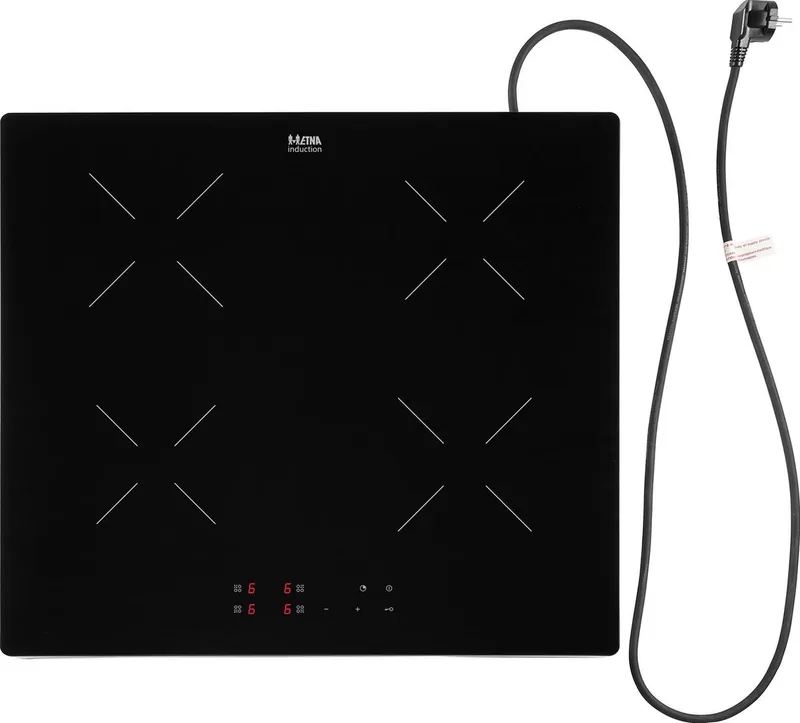 KIV164RVS - Vrijstaande inductie kookplaat - 4-pits - Plug & Cook von ETNA in Zwart glas met RVS look van geborsteld aluminium omlijsting – Produktfoto