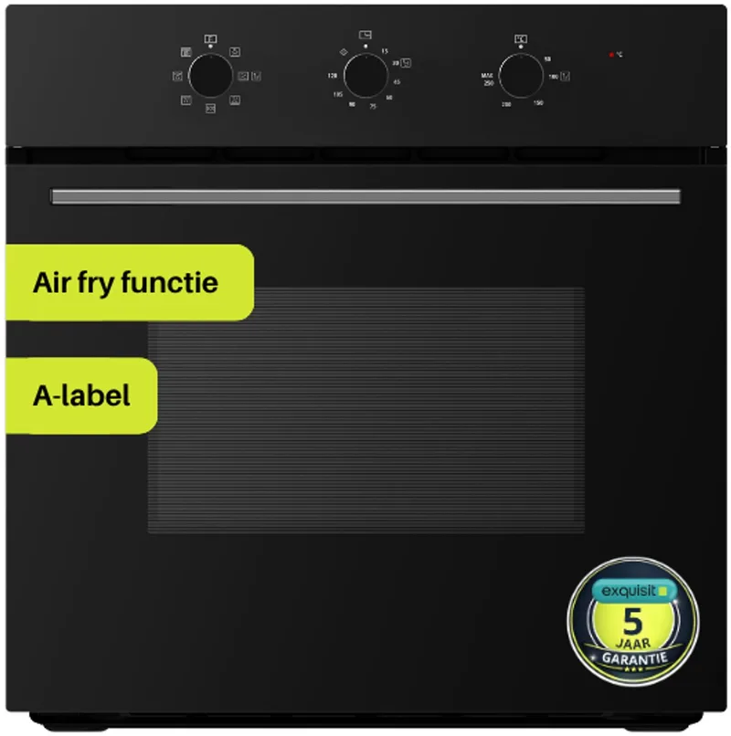 EBE60-30 - Inbouw Oven - Air fry functie - ECO functie - 60 Liter - 50/250 graden Celcius von Exquisit in Schwarz – Produktfoto