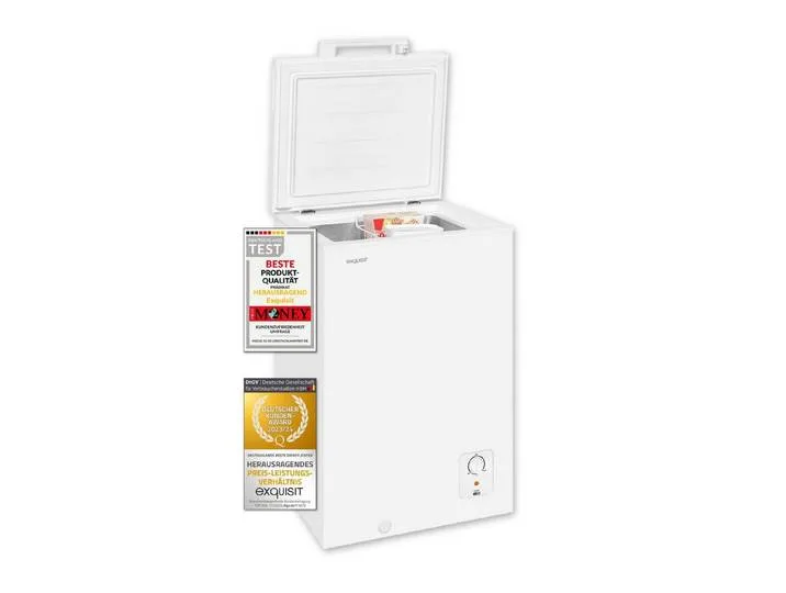 Gefriertruhe GT5100-010E, 54.6 cm breit, 95 l, 95 Liter, 4-Sterne-Gefrieren, 40 db, Einhängekorb, Kompakt från Exquisit – produktbild