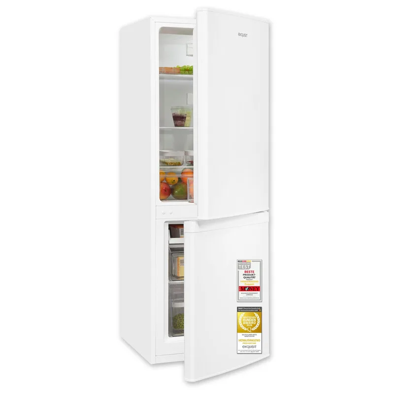 KGC5232-60-E-040E Weiß Kühlschrank-Gefrierkombination | 173 L Nettokapazität | Temperaturregelung | Glasablagen | Türablagen | Mit Gefrierfach von Exquisit – Produktfoto