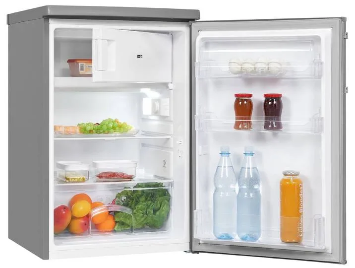 Kühlschrank KS16-4-HE-040E inoxlook, 85,5 cm hoch, 55 cm breit, Platzsparend & praktisch: 109 L Mini-Kombi mit Gefrierfach by Exquisit – product photo